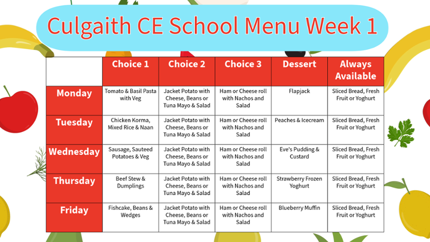 School Menu Week 1 Autumn
